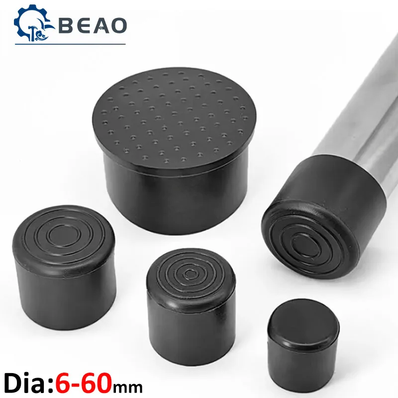 Black Round Chair Leg Caps PVC Rubber Furniture Feet Pads Non-Slip Tubing End Covers Floor Protectors Pads Table Bottom Cover