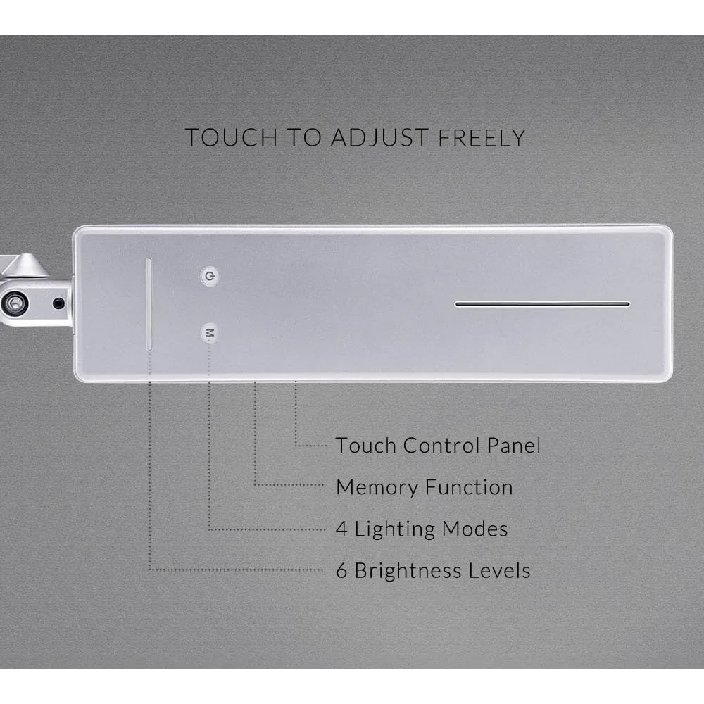 Lámpara de escritorio de arquitecto con brazo oscilante de metal de PHIVE LK-2: luz de banco de trabajo regulable con 4 modos y 6 niveles de brillo para el cuidado de los ojos