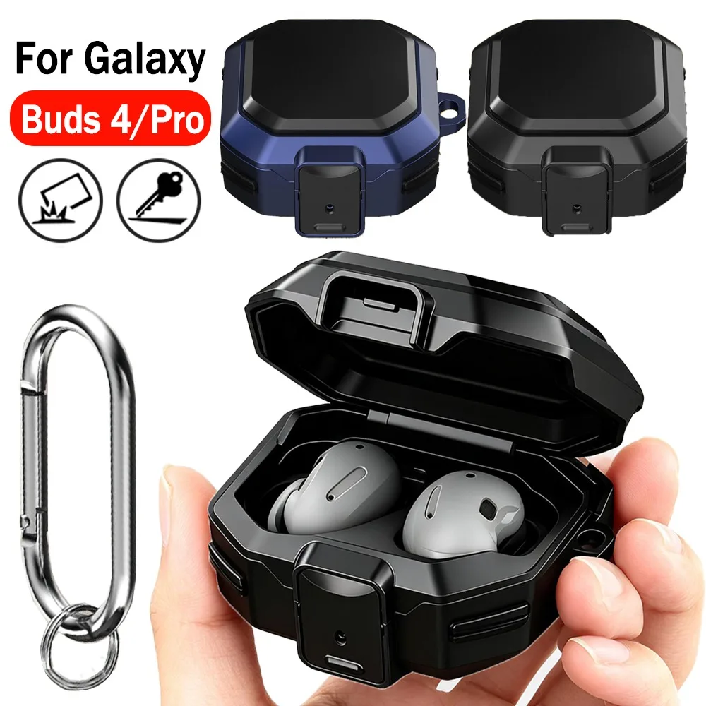 Bluetooth Earphone Case for Samsung Galaxy Buds 4/4 Pro Anti-drop Shell Anti-scratch Protective Cover Sleeve with Hanging Hook