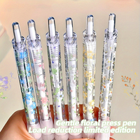 6pcs Retractable Gel Pen Set, 0.5mm Medium Point Quick-Dry Ink, Elegant Floral Design, Smooth Writing Pens for Journaling, Noteb