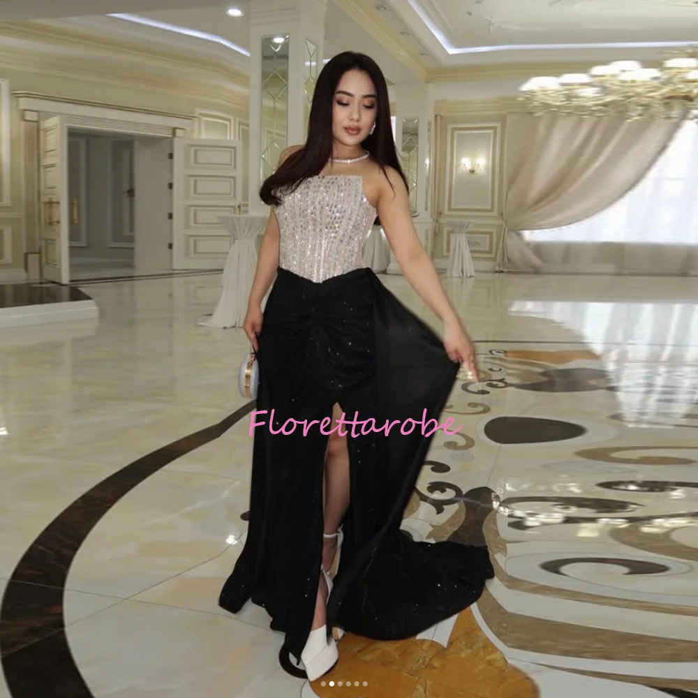 

Luxury Evening Dress Mermaid/Trumpet Party Dress Sparkly Black Rhinestones Sequins Prom Dresses Long Customized
