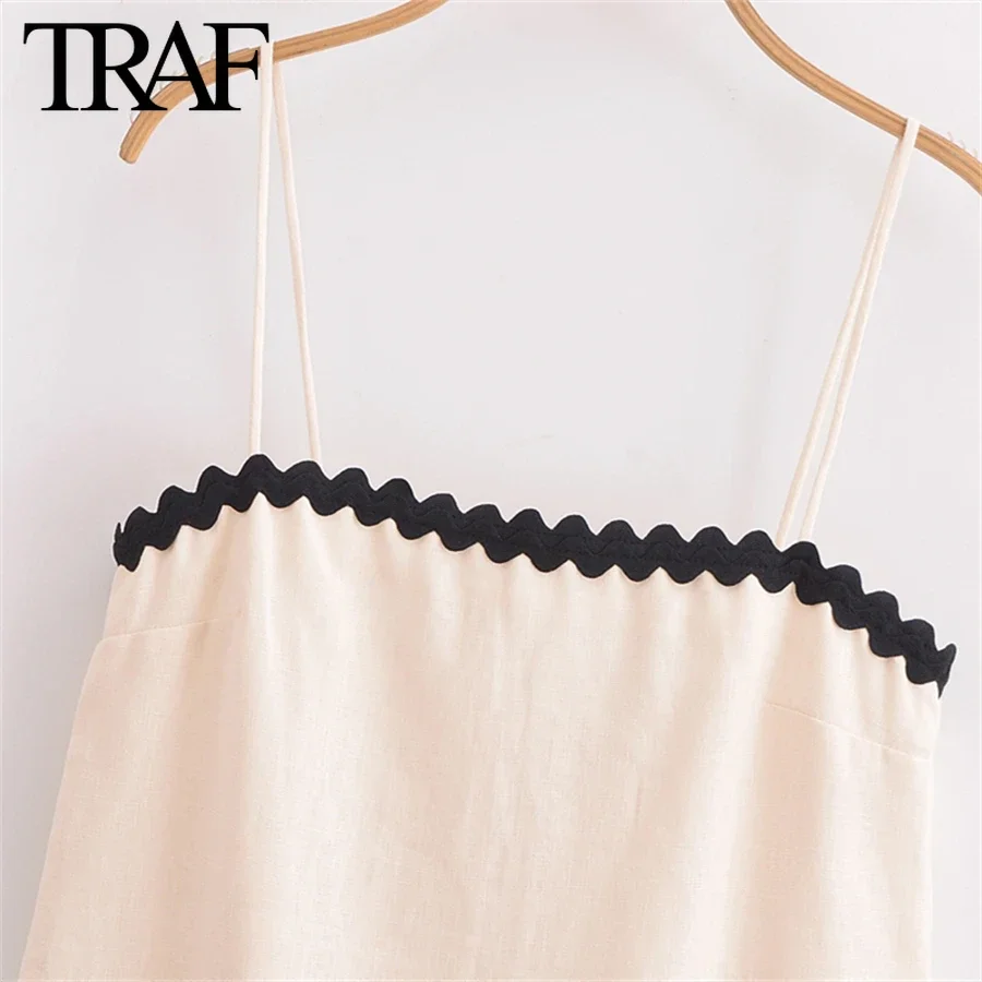 TRAF Women Fashion Summer New Linen Strapless Sleeveless Sexy Sling Backless Dress Chic Female French Elegant Evening Mujer