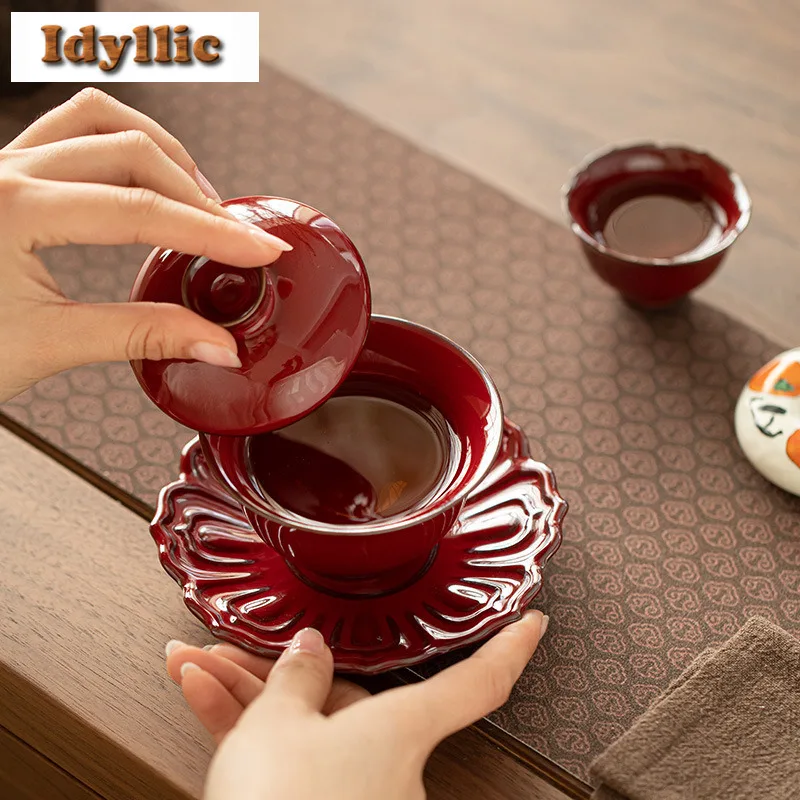 130 مللي متحف القصر الأحمر لوتس Gaiwan اليدوية الشاي تورين براد شاي مع غطاء عدة صانع الشاي غطاء وعاء حفل الشاي الديكور هدية #3