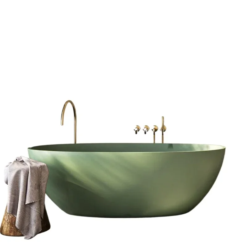 

Olive green integrated freestanding double artificial stone bathtub