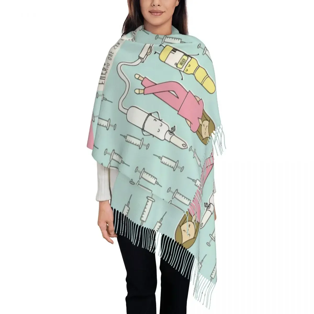 Customized Printed Cartoon Ladies Nurse Doctor Printed Scarf Women Men Winter Warm Scarves Shawls Wraps