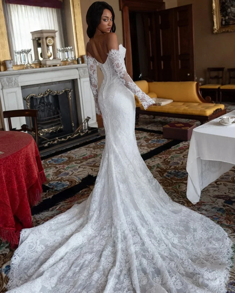 Exquisite Beading Sweetheart Long Sleeve Mermaid Wedding Dress Gorgeous Appliques Sweep Train Trumpet Bridal Gown Customized