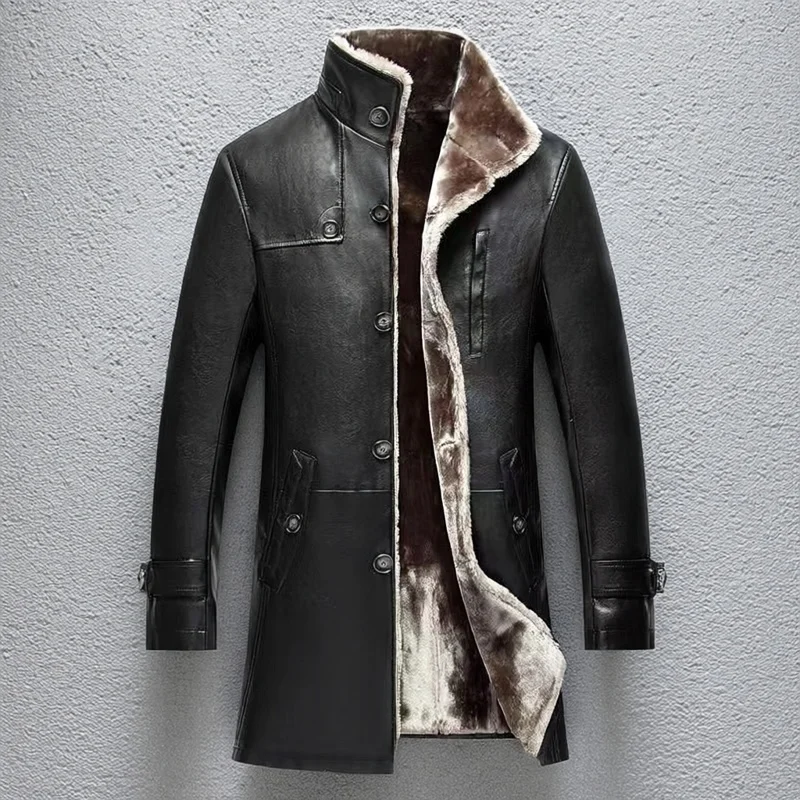 

Mens Clothing Genuine Sheep Leather Coat Winter Thick Real Fur Long Sheepskin Jackets For Man Fleece Jacket Men Leather Overcoat
