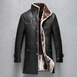 Mens Clothing Genuine Sheep Leather Coat Winter Thick Real Fur Long Sheepskin Jackets For Man Fleece Jacket Men Leather Overcoat