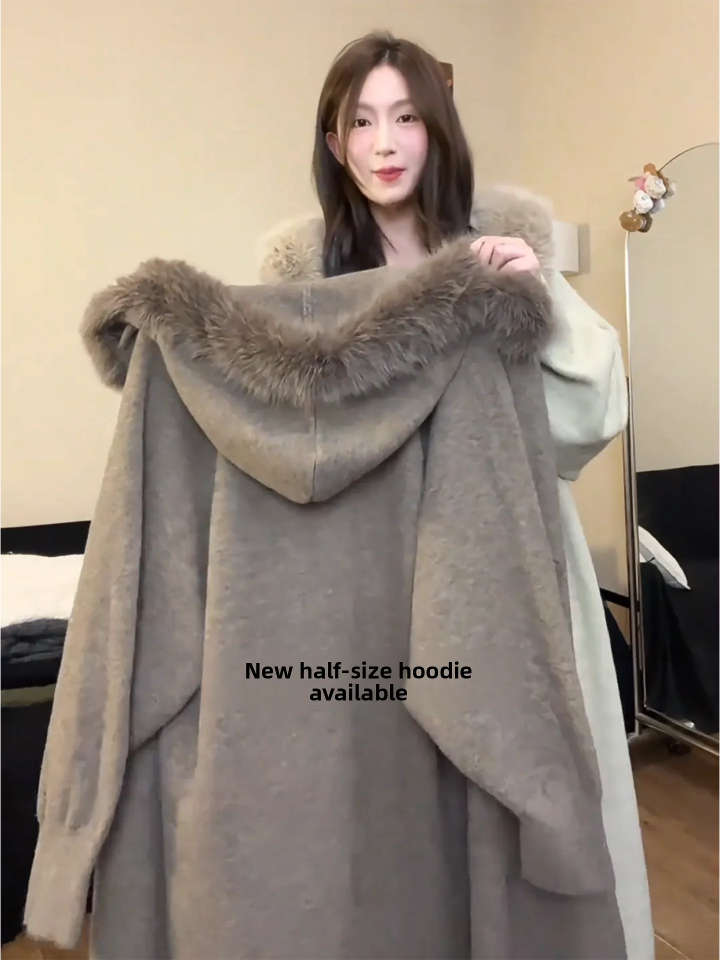 

Длинный вязаный кардиган Thiened для женщин с меховым воротником, свободный крой, в корейском стиле, осенне-зимний, теплый, мягкий свитер