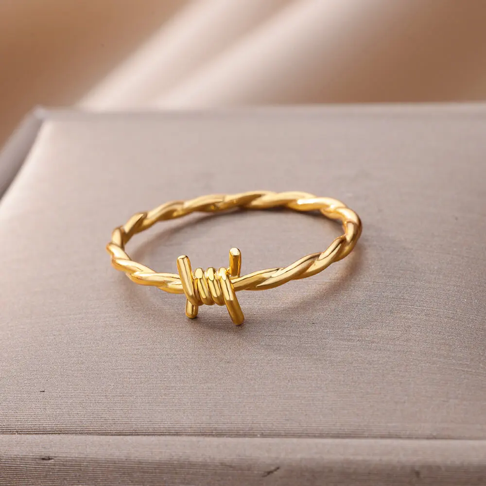 

Stainless Steel Barbed Wire Rings For Women 2023 Trending Gold Color Twist Finger Ring Punk Hand Jewelry Accessories Party Gifts