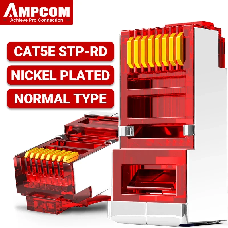 AMPCOM CAT5e afgeschermde RJ45 modulaire stekkerconnector 8P8C Crimp End Ethernet-kabel Ethernet-connector verguld 50U