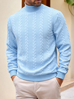 Men's Autumn/Winter High-Neck Knitted Sweater Solid Color Casual Outdoor Fashionable Jacquard Warm Top for Daily Wear