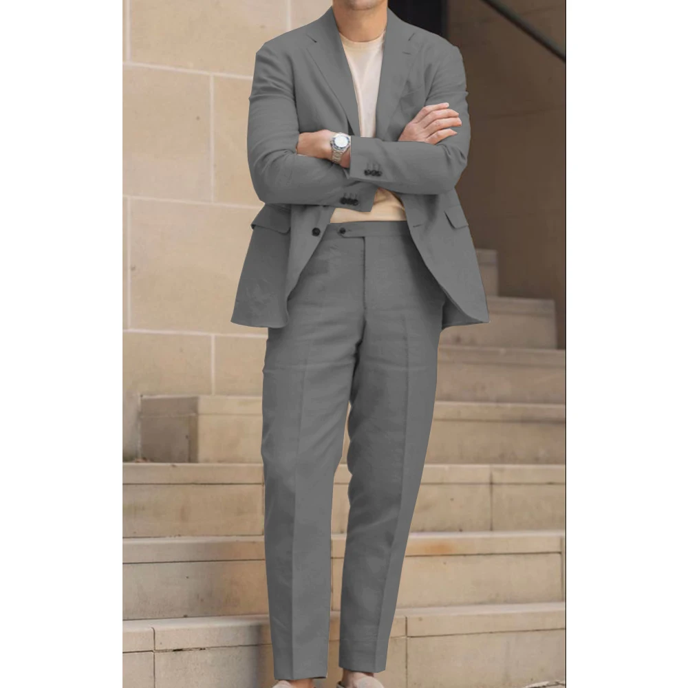 2024 New Men\'s Suit Two-piece Suit Linen Fabric Summer Breathable Groom\'s Dress Slim Elegant and Fashionable Fashion Suits Man