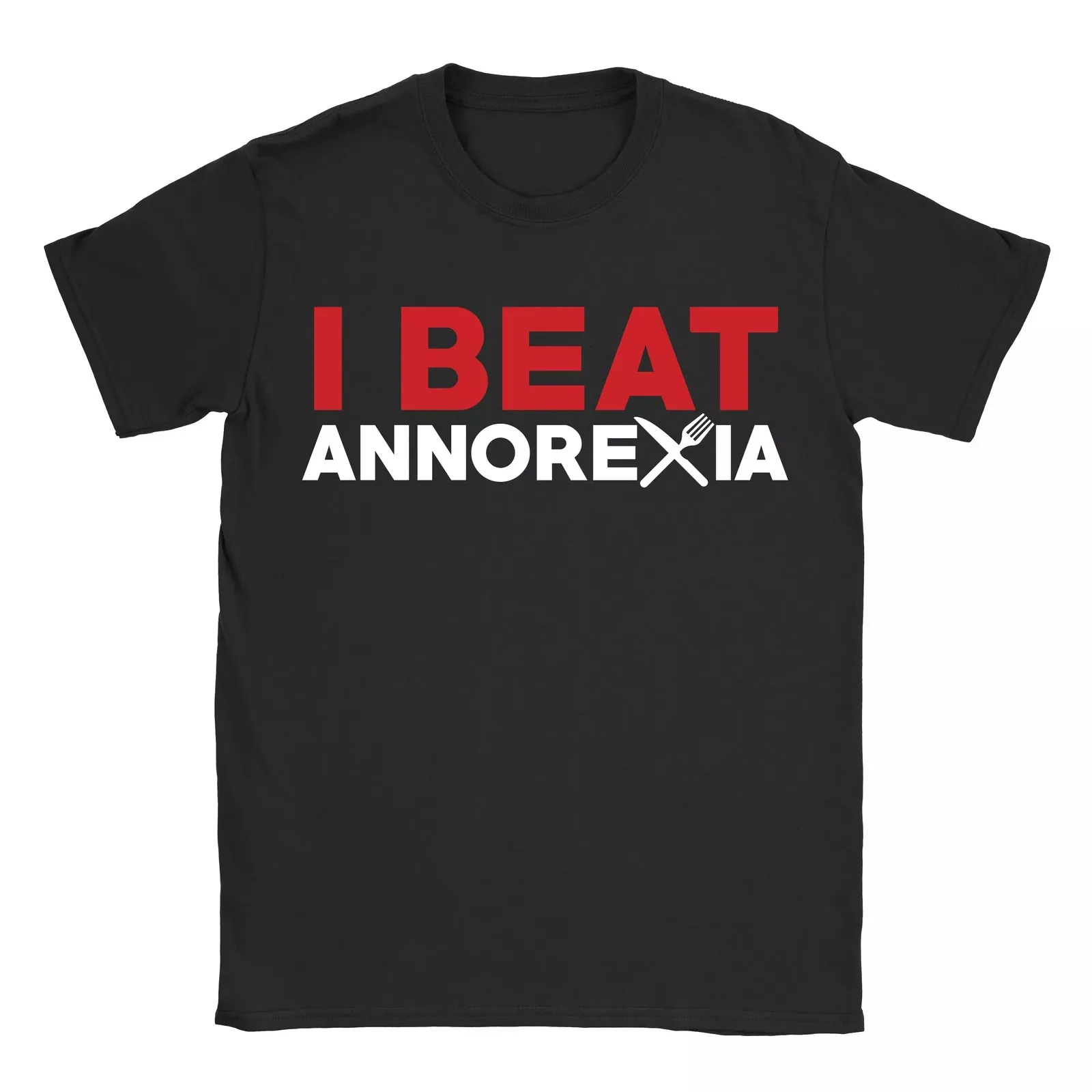 I Beat Anorexia T-Shirt Tee Skinny Diet Food Fat Funny Present Birthday Gift Gift IdeaDesign Printing T Shirts