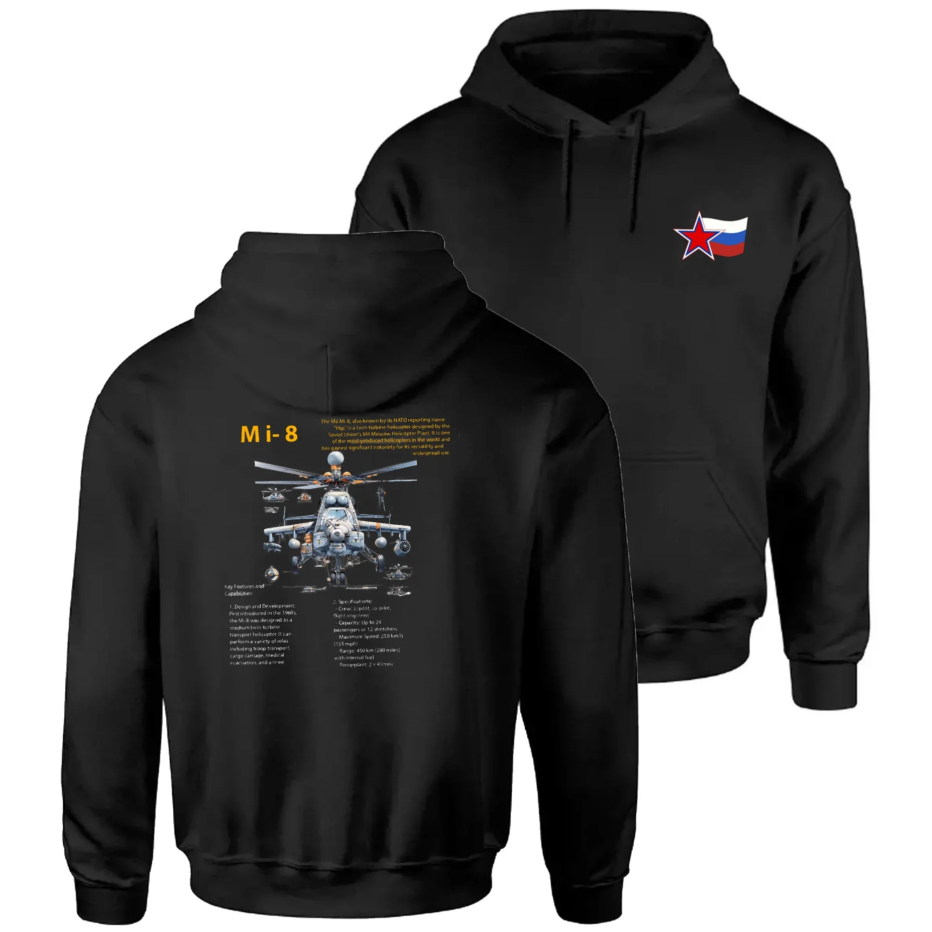 Russian Air Force Mi-8 Multirole Helicopter Pullover Hoodie Comfortable Cotton Casual Mens Sweatshirt Aviation Streetwear