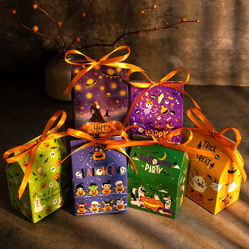 12pcs Halloween Gift Box Cartoon Pumpkins Candy Cookie Packaging Paper Boxes Happy Halloween Eve Party Supplies Decoration Mixed