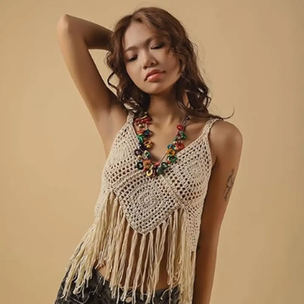 Fashion Coconut Shell Long Beaded Colorful Irregular Beaded Bohemian Chunky Coated Reflective Glass Beads Vintage for Women view 4