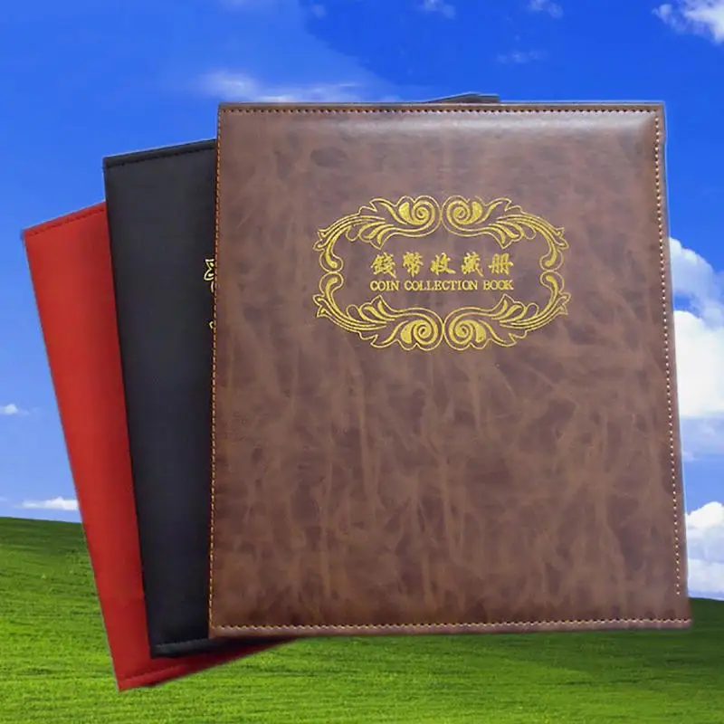 High Quality Coins/Paper Money Collection Book PU leather Empty 3 Rings Collection Album Most Put 40 pcs Loose-leaf 3 Hole Sheet