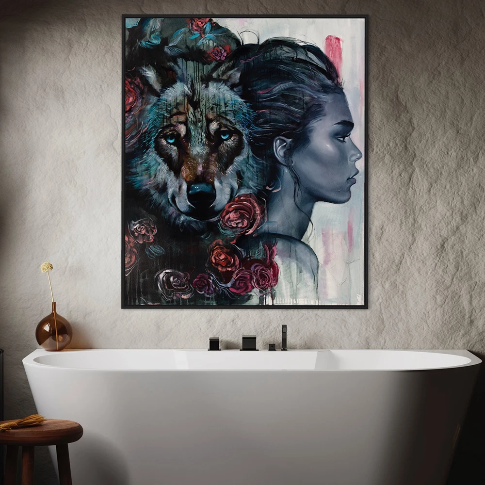 Wolf Soul & Woman Wall Art Canvas Painting Modern Room Decor Animal Posters And Prints for Office Home Decoration Cuadros Gift