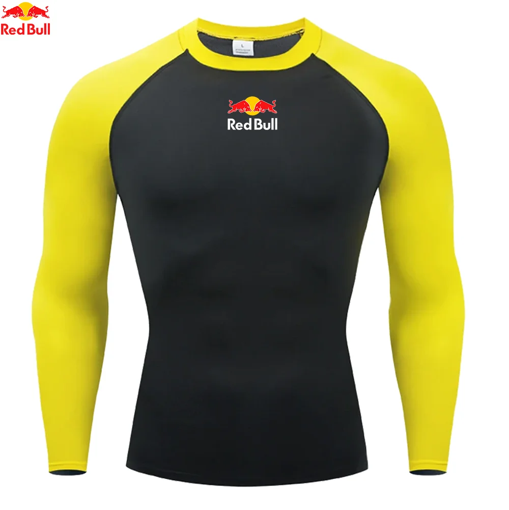 ريد بول الرجال ضغط الجري تي شيرت اللياقة البدنية ضيق قصير الأكمام قمصان رياضية التدريب الركض القمم ملابس رياضية للصالة الرياضية Rashgard #1