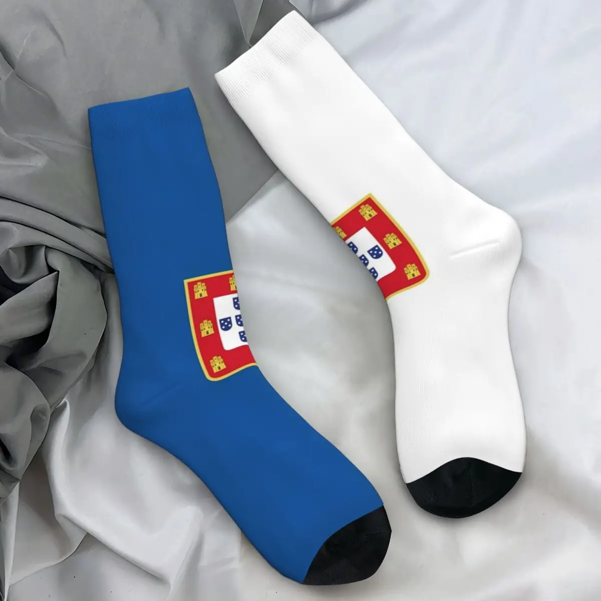 Portugal Stockings White and Blue Flag Printed Funny Socks Winter Anti-Slip Socks Men Running Sports Soft Breathable Socks