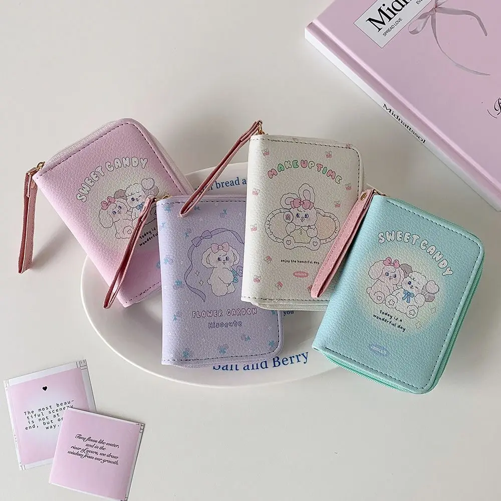 Bolsa de moedas de desenho animado de couro PU fofa 3 dobras carteira curta de gato fofo mini porta cartão para meninas