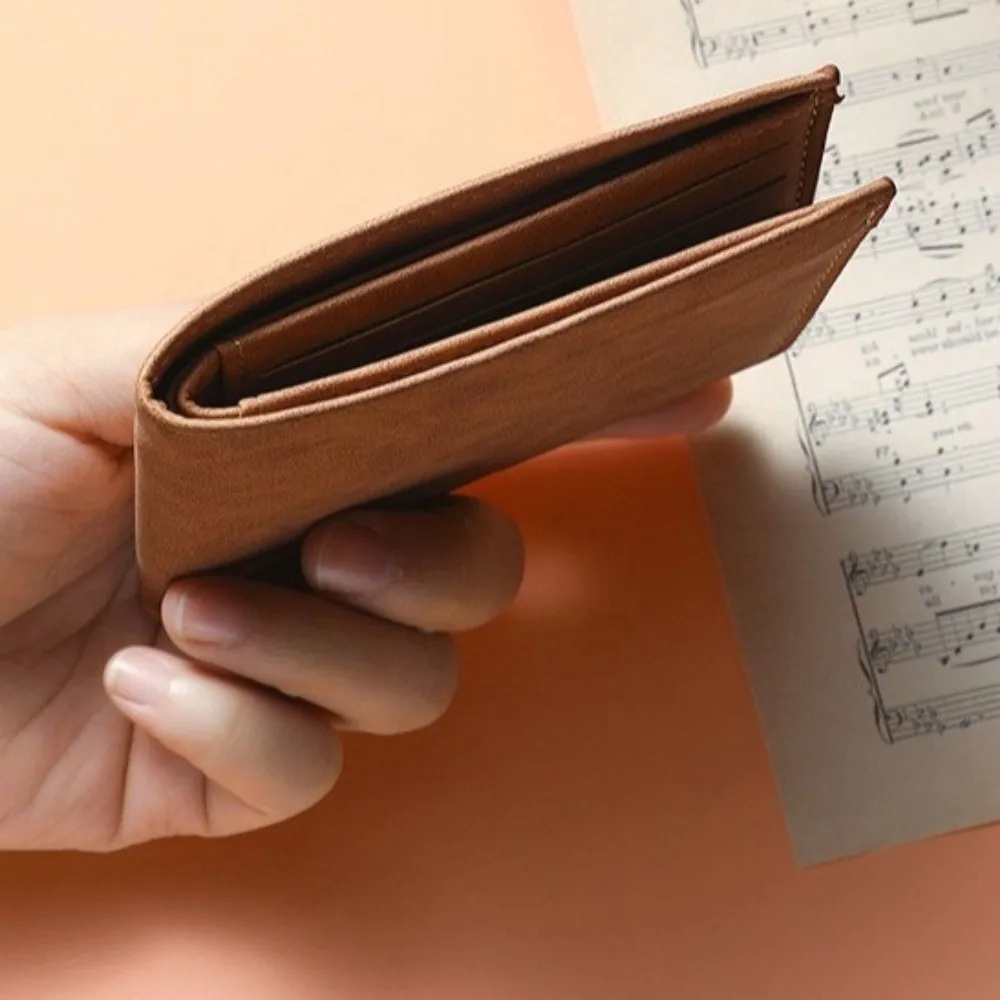 New Folding Men's Leather Wallet Solid Color Simple Short Wallet Matte Thin Coin Purse Men's Accessories