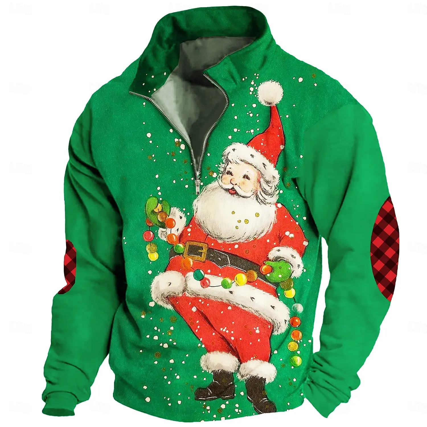 Sudadera de manga larga con estampado de Papá Noel para hombre, ropa de Navidad con media cremallera, cuello alto, Tops sueltos, Jersey X\'mas, otoño