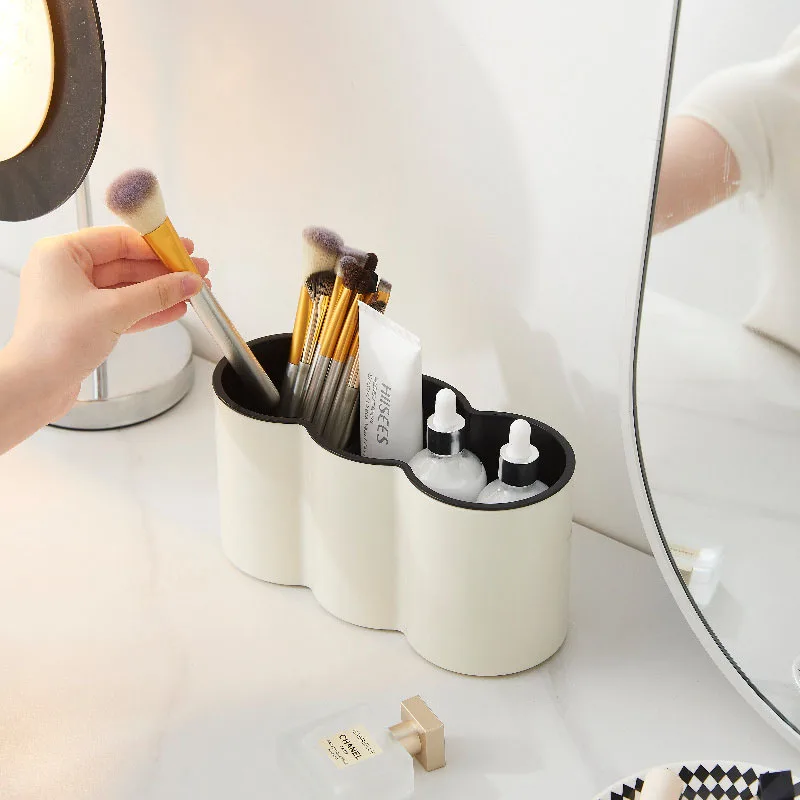 

Держатель для кистей для макияжа, двухслойный органайзер для косметических инструментов с 3 отделениями, пластиковый настольный органайзер для принадлежностей для макияжа
