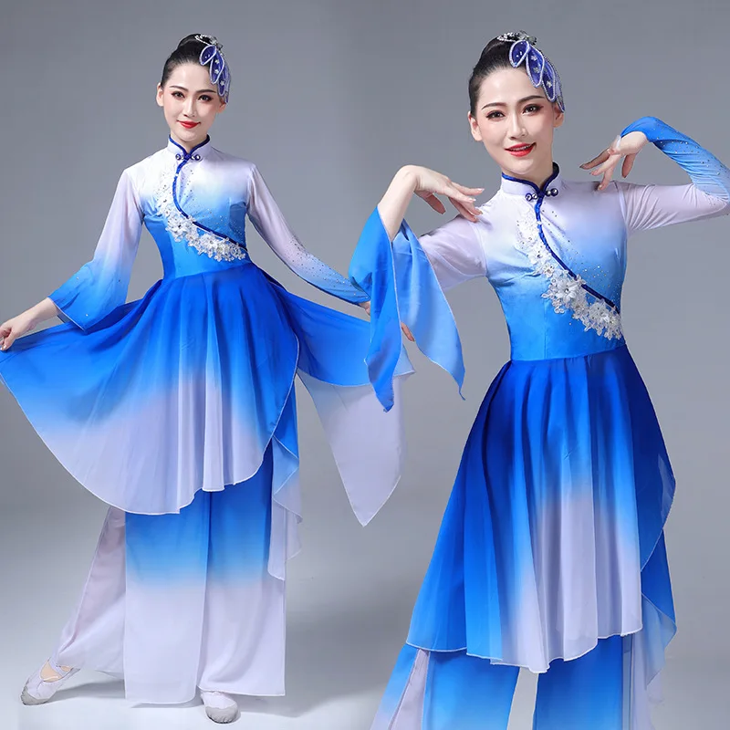 Neue Frauen klassische Tanz kostüm weiblich elegant neue Fan Tanz Kostüm Kleid Gaze Regenschirm Tanz Erwachsenen Performance Kostüm