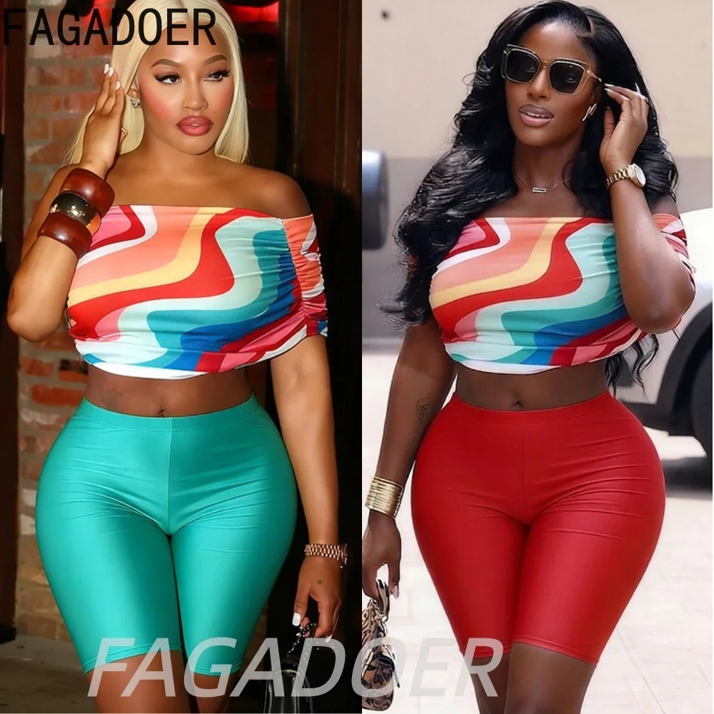 

FAGADOER Fashion Color Block Two Piece Sets for Women Sleveless Stacked Tops Sexy Slim Shorts Suits Famle Streetwear Outfits