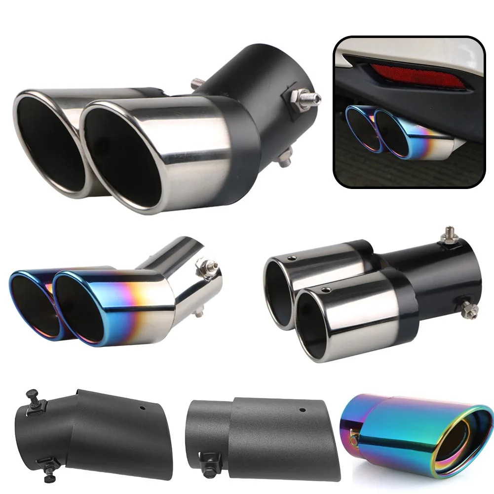 Car Styling Stainless Steel Exhaust Muffler Tip Single/Dual Outlet Round Tail Rear Chrome Round Exhaust Muffler Tip Pipe