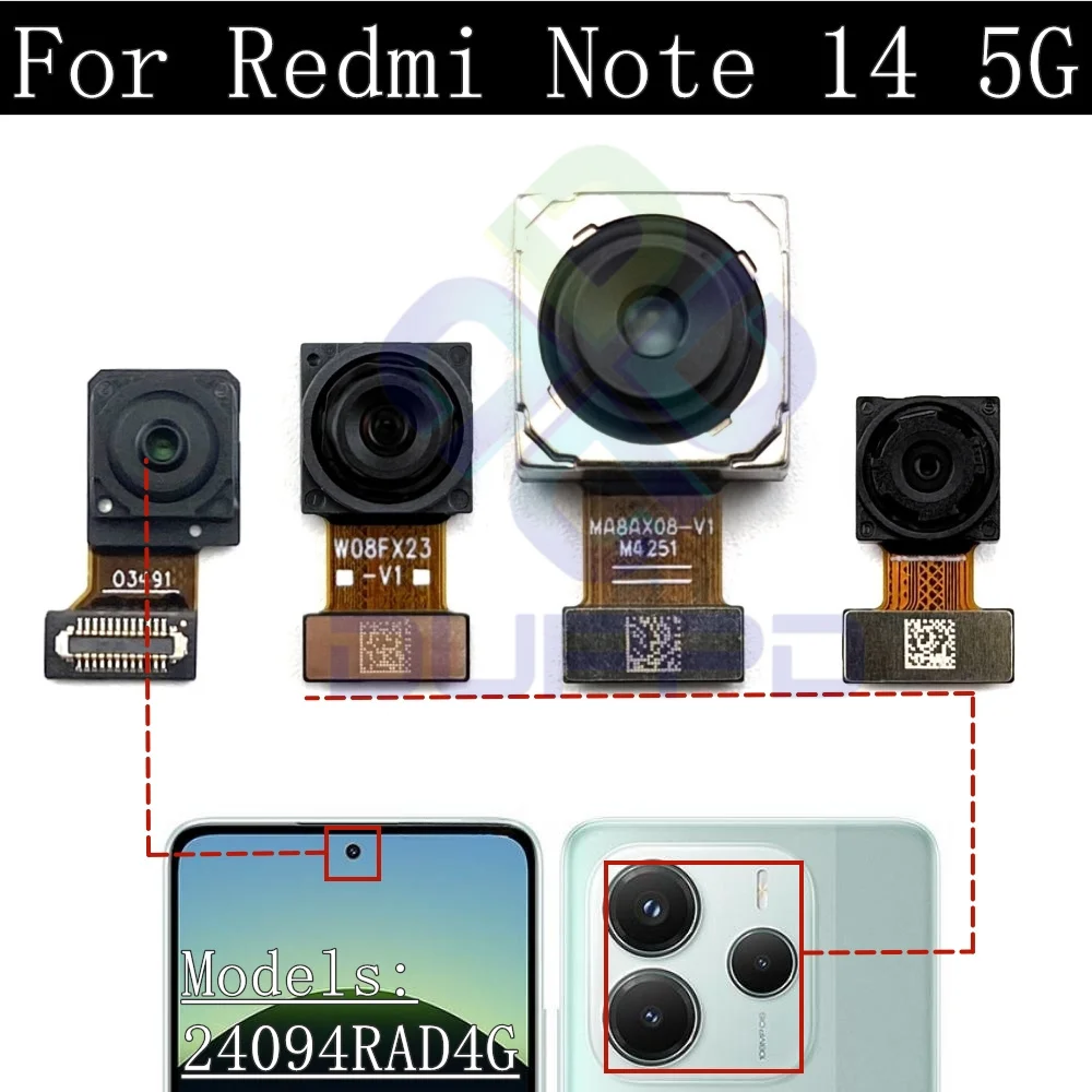 Vorne Hinten Kamera Für Xiaomi Redmi Hinweis 14 5G Frontal Selfie Zurück Blick Haupt Kamera Modul Flex Kabel teile