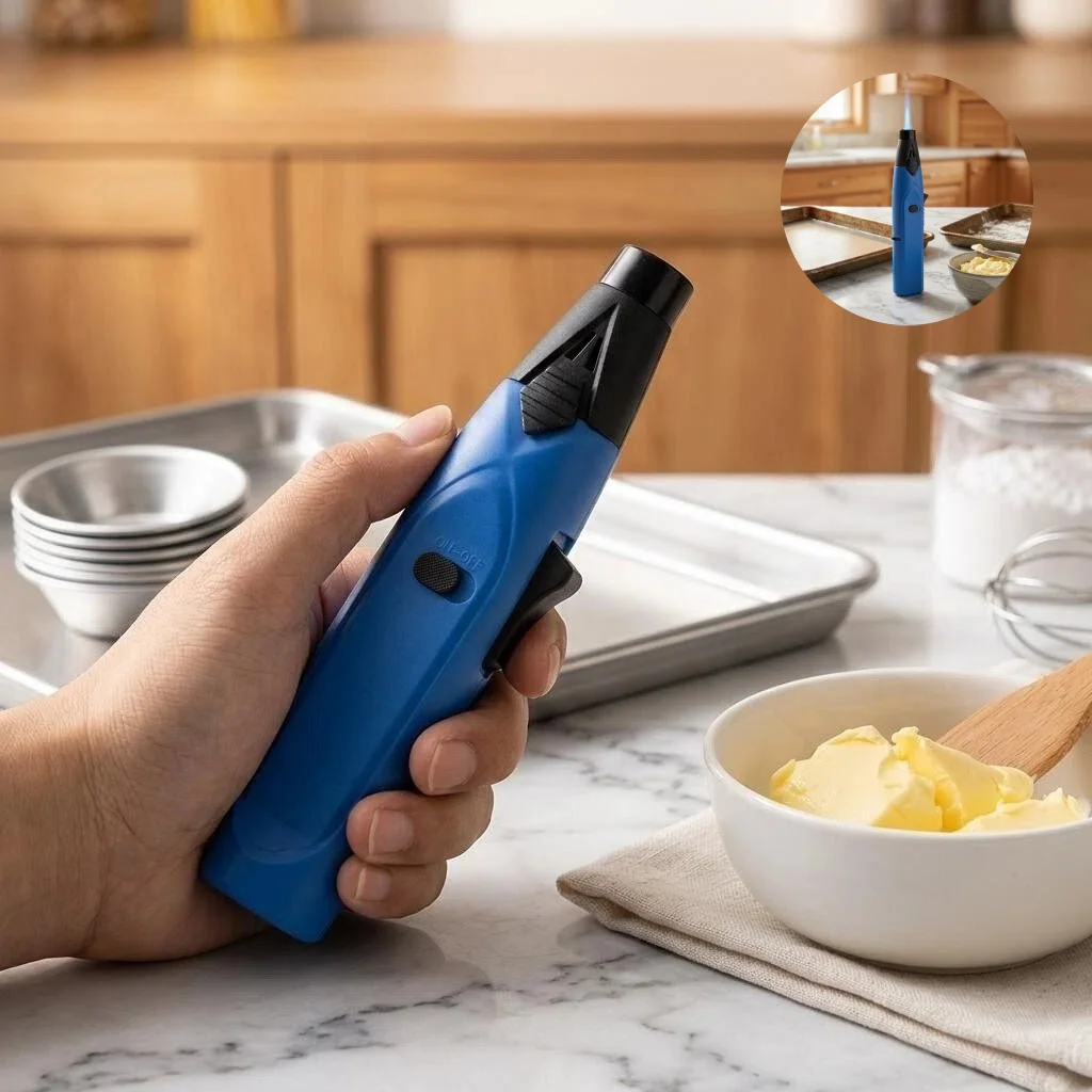 Portable Handheld Kitchen Blow Torch, Adjustable Flame Refillable Butane Lighter for Creme Brulee & Home Cooking