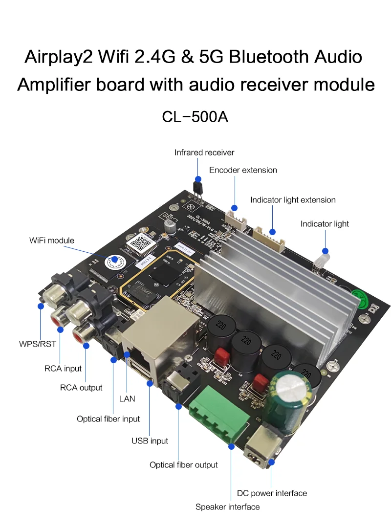 2.1 Channel Audio HiFi Blue tooth Digital Amplifier Board Audio Amplifier With Audio Receiver Module CL-500A