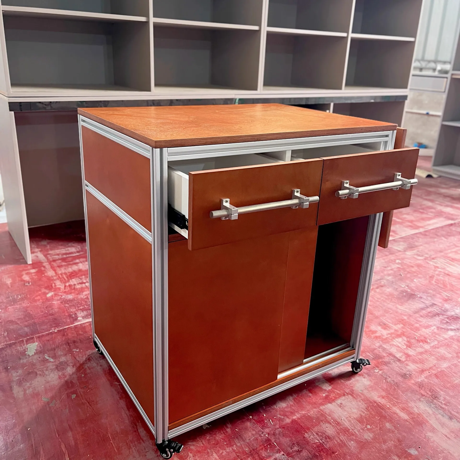 طراز العصور الوسطى، مقطع ألومنيوم، قابل للطي، خزانة، متحركة، أرضية #4