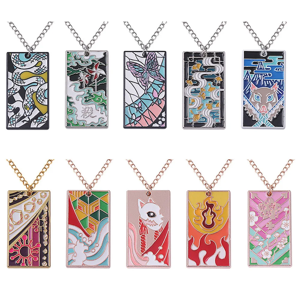 1pcs Anime Demon Slayer Necklace Kimetsu No Yaiba Rengoku Kyoujurou Uzui Tengen Kanroji Mitsuri Metal Pendant Necklaces Jewelry