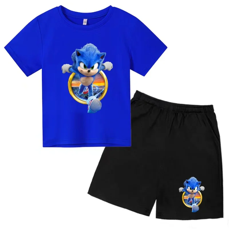 Hot Sale T-shirt Supersonic Round Neck Short-sleeved Two-piece Set Kids Summer Boys Girls Charming Clothes Top+Shorts Casual Set