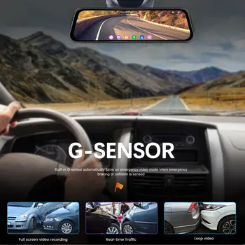 Podofo 9,66palcová palubní kamera 4K auto DVR s dvojitým objektivem HD zpětné zrcátko GPS WiFi záznamník do auta smyčka nahrávání detekce pohybu BSD 10 nejlepší prodej Dvoukanálový rekordér do zpětného zrcátka - №2