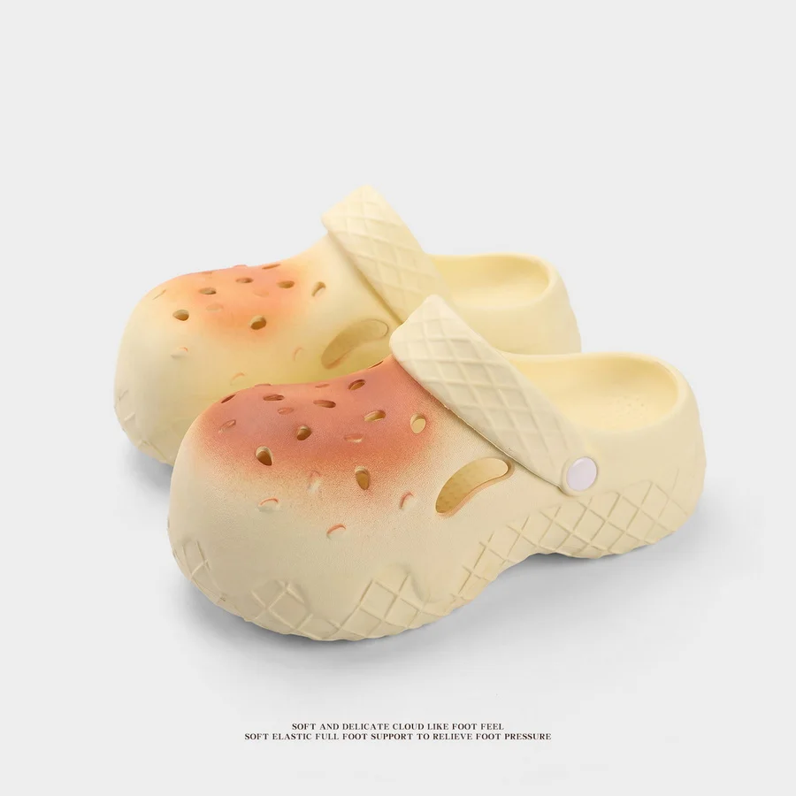 

Fun Bread Shape Mules Clogs Women Soft EVA Non Slip Slippers Comfy Breathable Beach Shoes Adjustable Strap Sandals Summer Slides