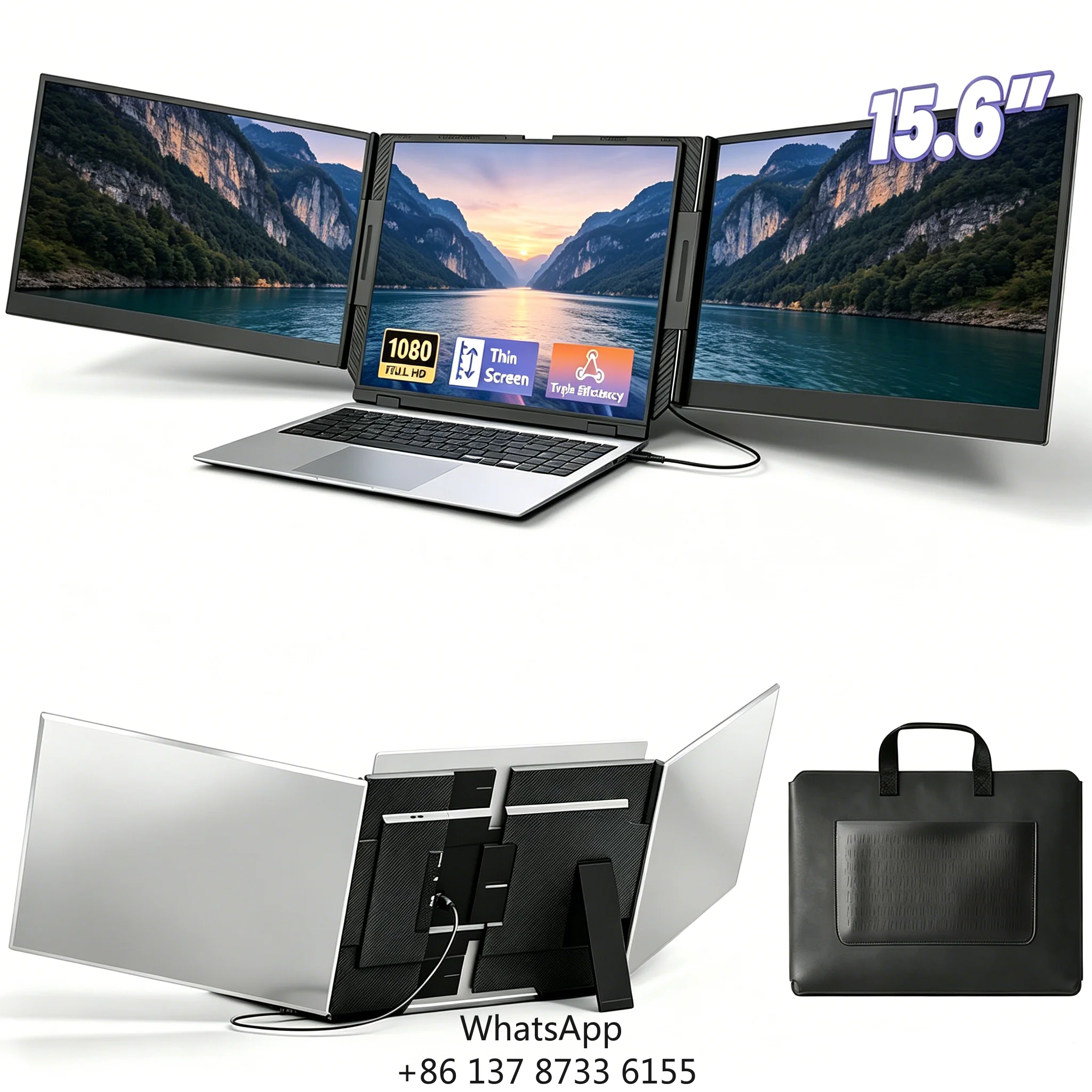 New Laptop Screen Extender Ultra Light & Thin 15.6 Triple Portable Monitor For Laptop 1080P FHD IPS Display For 13-17 Laptop