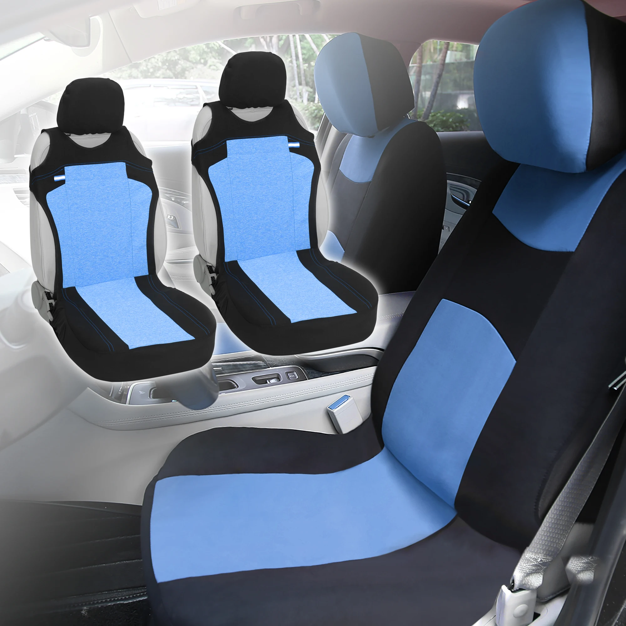 UXCELL Universal Front Car Seat Cover Kit Cloth Fabric Seat Protector Pad Fit for Car Truck SUV Blue