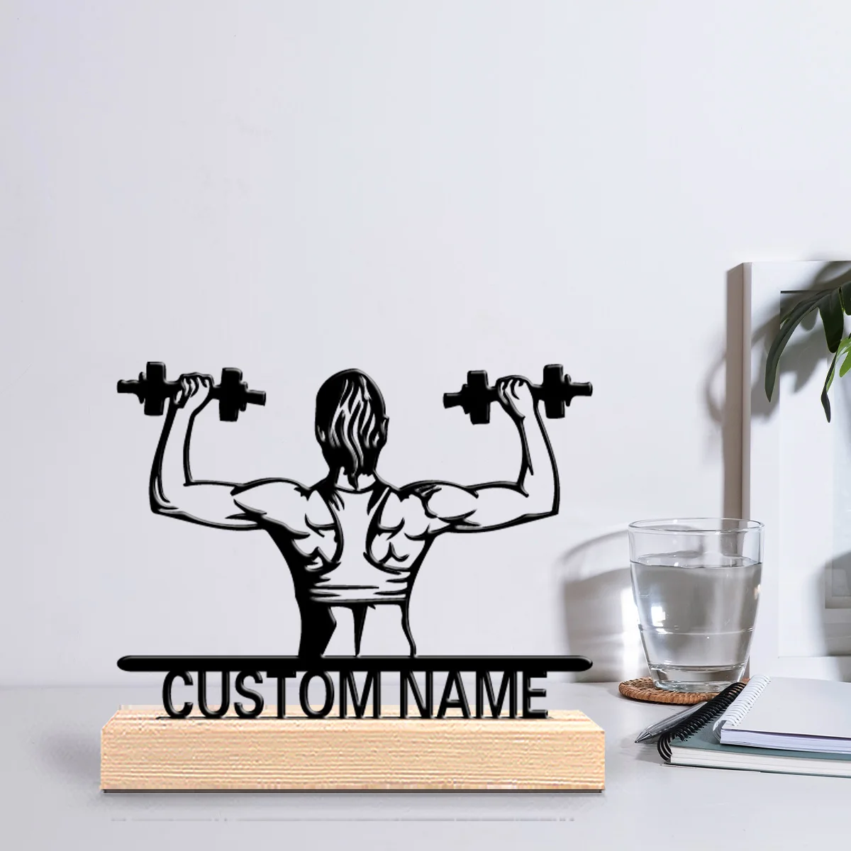 1pc Modern lift Personalized Name Tin Statue Art Figurine With Wood Base Metal Statue Tin Sculpture For Kids Gifts