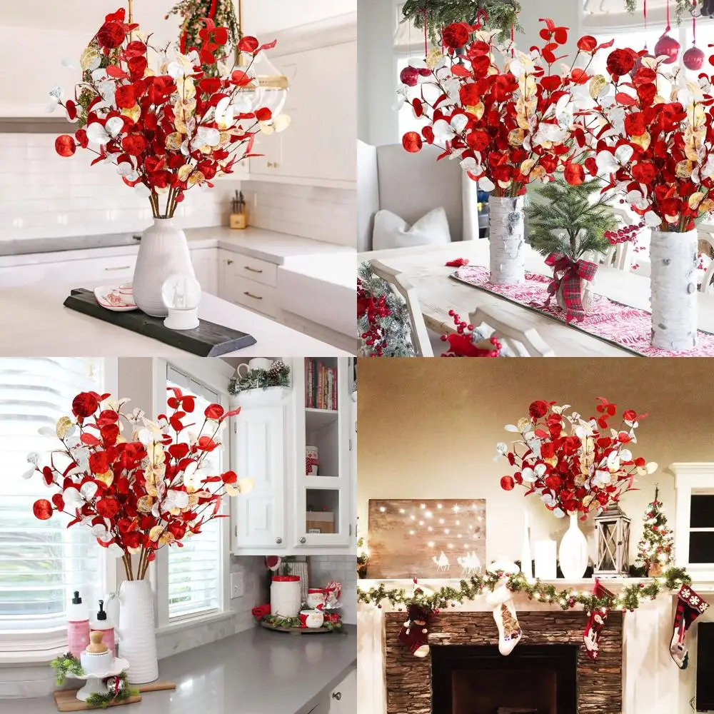 

12 Pcs Artificial Eucalyptus Leaves 28'' Tall Velvet Christmas Flowers Leaf Greenery Stems Winter Decorations for Holiday Xmas T