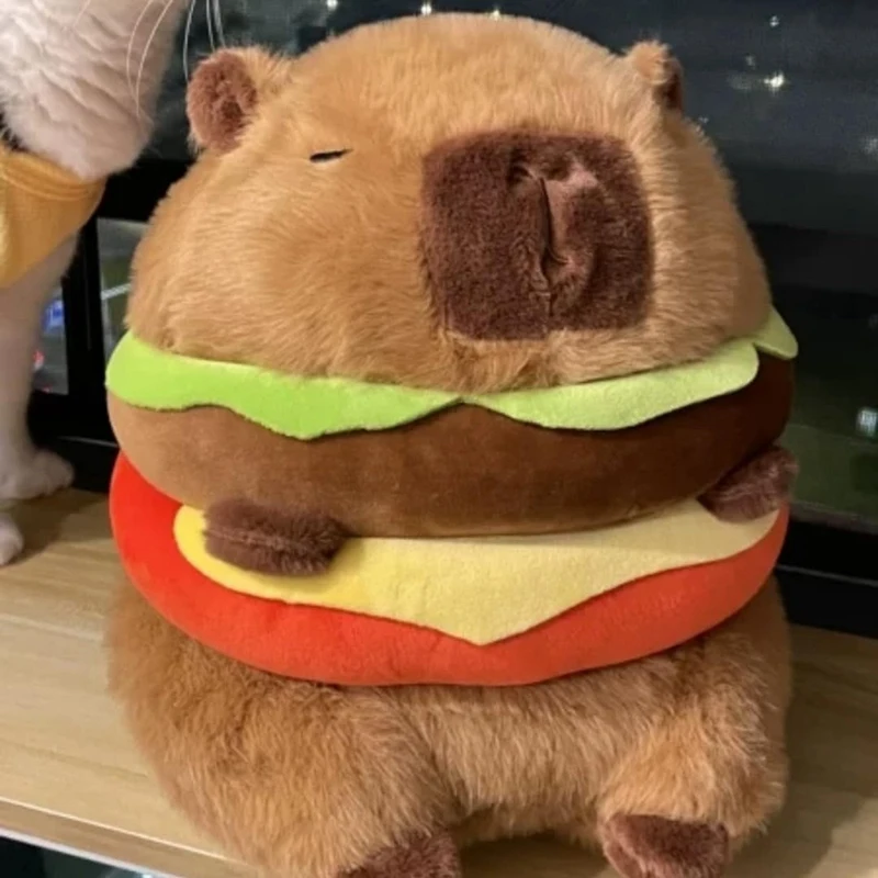 1 Piece Realistic Capybara Burger Plush, Cute Capybara Stuffed Animal Pillow Plushie Toy, Soft Hamburger Food Stuffed Toys Doll