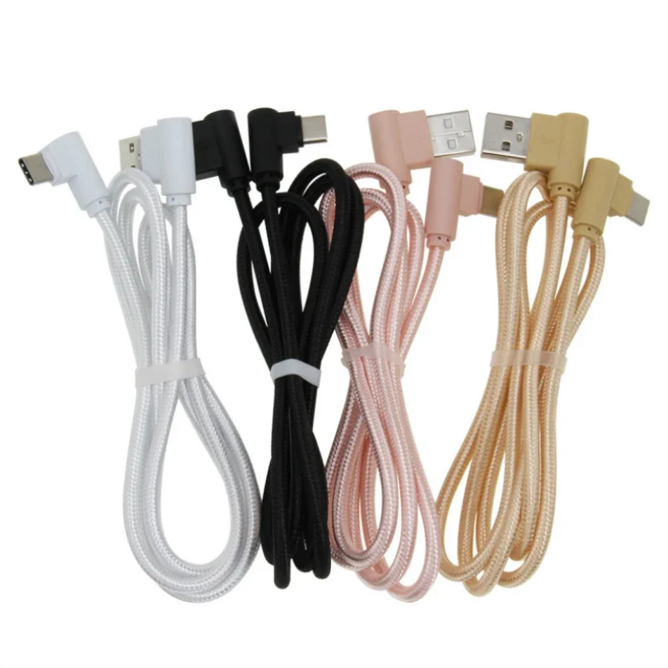 

100pcs 25cm 1m 2m 3m 2A 90 Degree Double Elbow Fast Charging Micro USB Cable Type C Data Line For iPhone Xiaomi Samsung Huawei