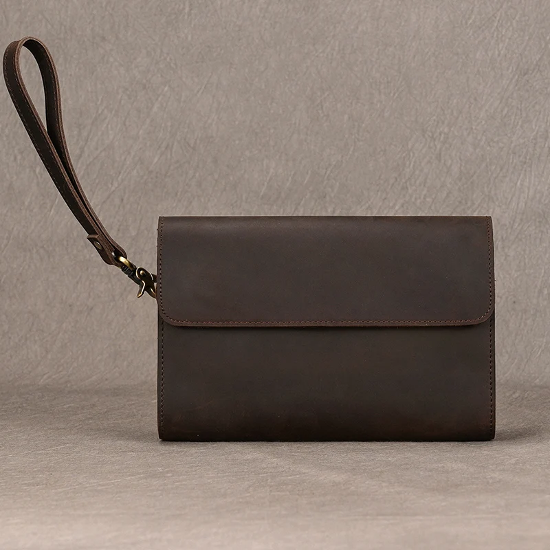 

New Fashion Genuine Leather Clutch Wallet with Cell Phone Credit Card Photo Hand Wallet with Wristlet Men Women Retro Clutches
