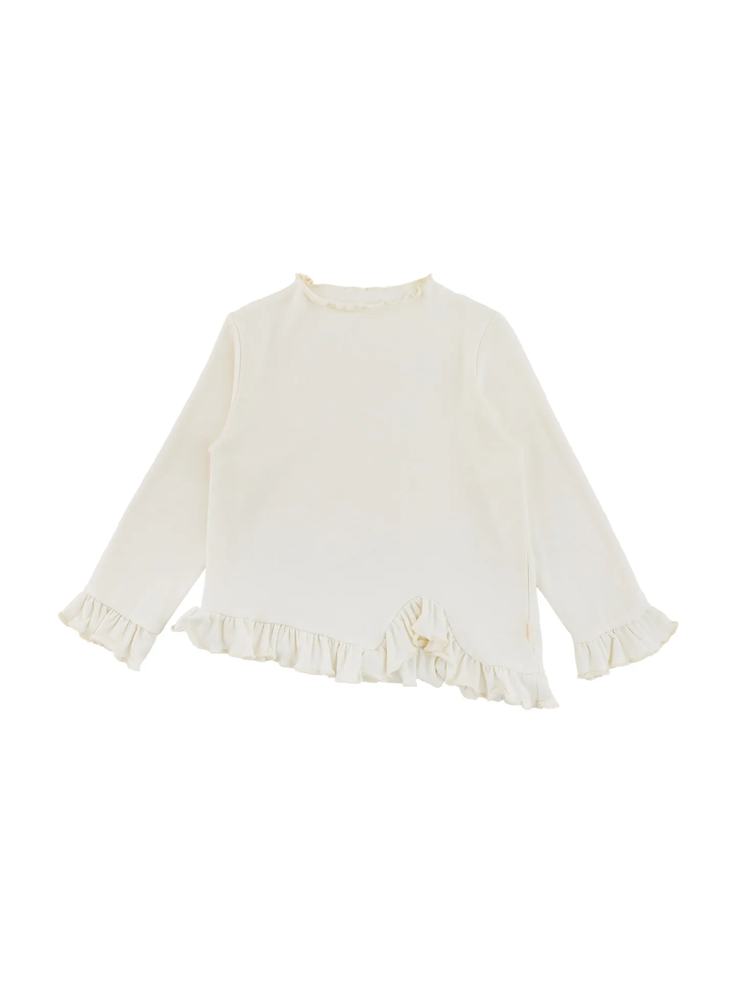 Girls 2026 Spring New Half High Neck Ruffle Trim Knit Tee Antibacterial Anti Mite Kids Base Layer Ages 2-9Y