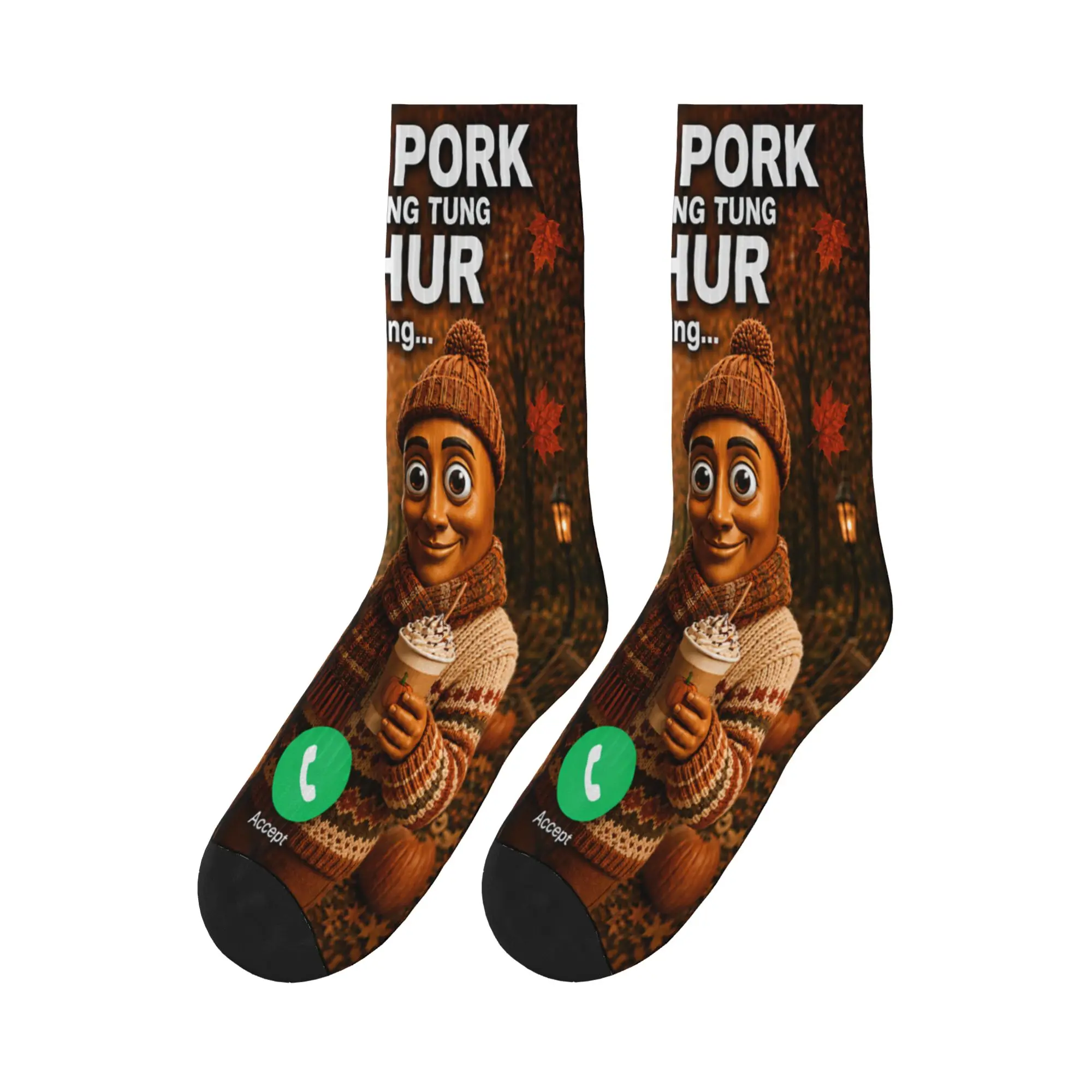 John Pork Tung Tung Tung Sahur Calling Fall Meme Brainrot Socks Winter  Stockings Leisure Men Soft Socks Running Anti Socks