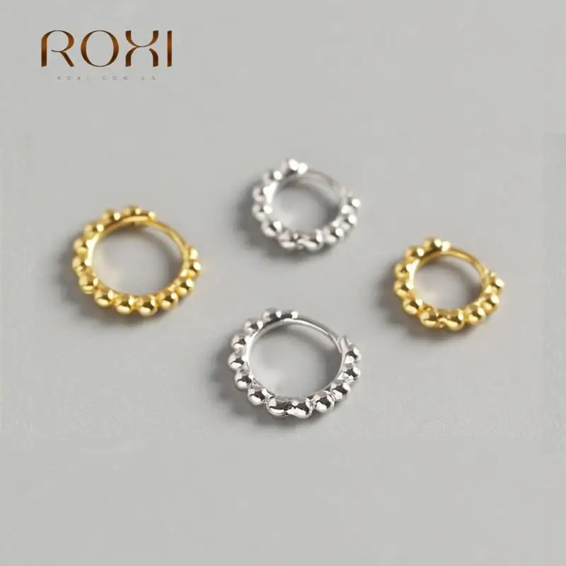 

ROXI Classic Small Round Beads Gold Hoop Earrings Punk Simple Circle Earring Women Jewelry 925 Sterling Silver Earrings Ear Clip